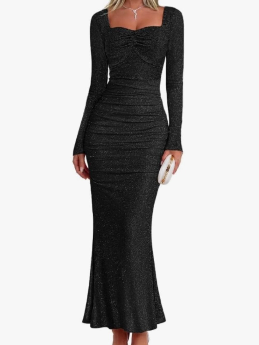 Women's Fall Wedding Guest Long Sleeve Sparkly Bodycon Maxi Dress